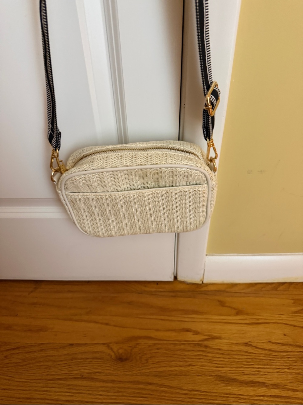 Woven Crossbody Bag in Cream with Contrast Strap